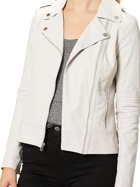 Guess Cream Leather Moto Jacket